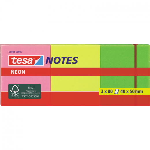 tesa Haftnotizblock Neon Notes 56001-00000 40x50mm sort. 3x80Blatt, - 8756001