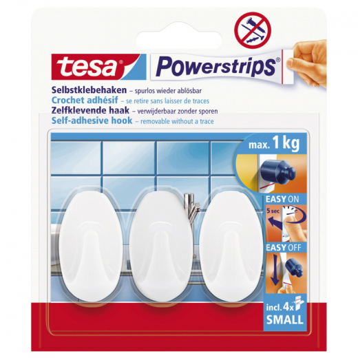 tesa Powerstrips Haken small oval 57533-00016 weiß 3 St./Pack, - 8756182