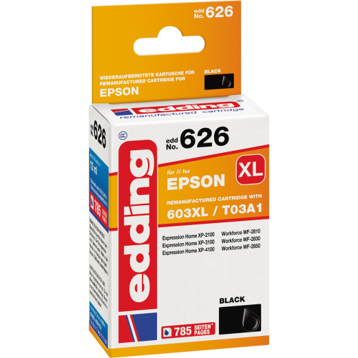 edding Tintenpatrone 18-626 wie Epson 603XL schwarz, - 101050590