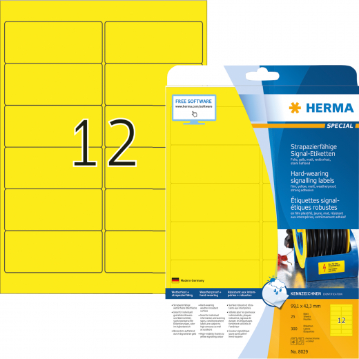 HERMA Signaletikett 8029 99,1x42,3mm gelb 300 St./Pack., - 10562172