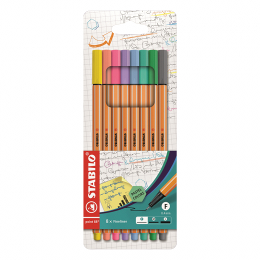 STABILO Fineliner point EO88/6 pastell sortiert 8 St./Pack., - 762467