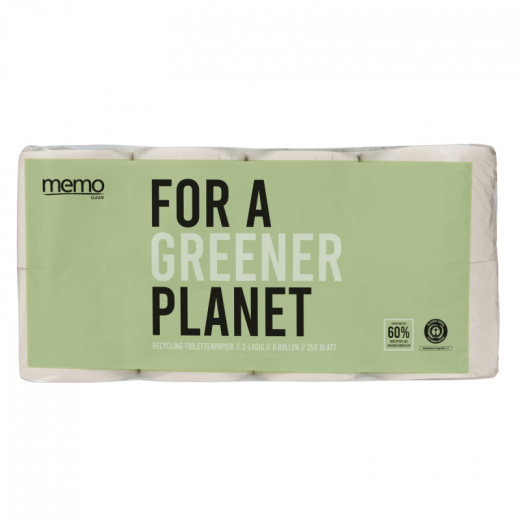 memo Toilettenpapier Recycling Tissue H1077 2lg. 250Bl. 8Rl., - 446023000