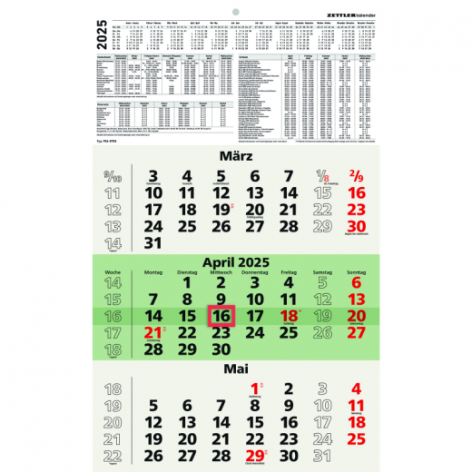 ZETTLER Dreimonatskalender 956-0700 3M/1S, - 640054200