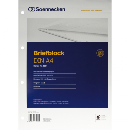 Soennecken Briefblock 2304 DIN A4 gelocht Lineatur28 kariert 50Blatt,