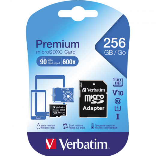 Verbatim Speicherkarte microSDXC 44087 Class 10 256GB +Adapter, - 183011400