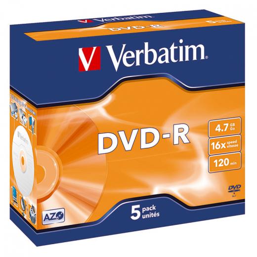 Verbatim DVD-R 43519 16x 4,7GB 120Min. Jewelcase 5 St./Pack., - VER43519