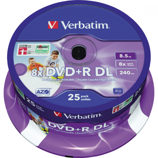 Verbatim DVD+R 43667 8x 8,5GB DL 240Min. Spindel 25 St./Pack.,