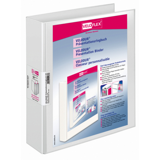 Veloflex Präsentationsordner VELODUR 1138190 Ringdurchm. 40mm ws, - VEO11381WS