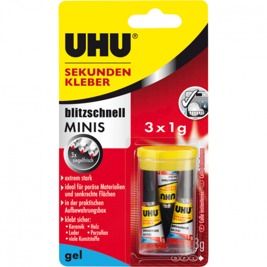 UHU Sekundenkleber blitzschnell MINIS gel 45370 1g 3 St./Pack., - UHU45370