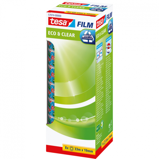 tesa Klebefilm Eco&Clear 57074-00000-00 19mmx33m 8 Rl./Pack., - 10555782