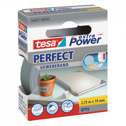 tesa Gewebeband Extra Power Perfect 56341-00033 19mmx2,75m grau, - BDF56341GR