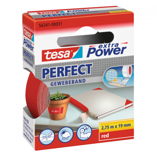 tesa Gewebeband Extra Power Perfect 56341-00031 19mmx2,75m rot, - BDF56341RT