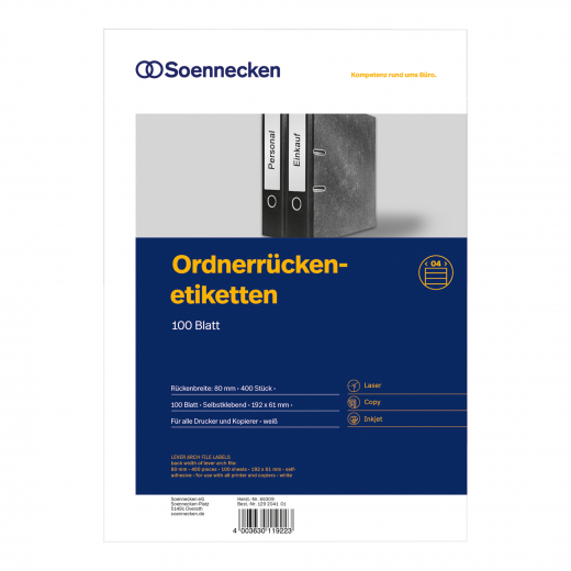 Soennecken Ordneretikett 66308 schmal/kurz sk weiß 700 St./Pack., - 129204001