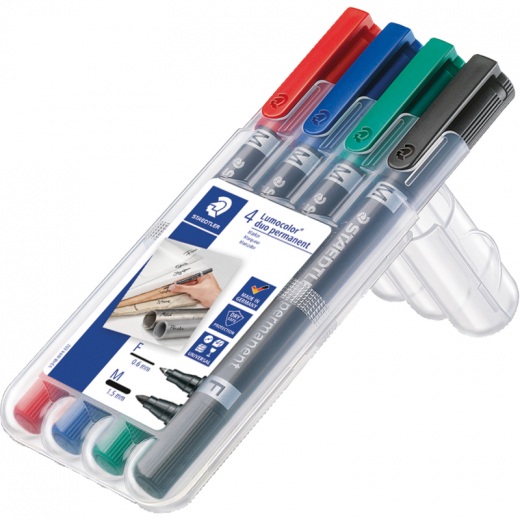 STAEDTLER Permanentmarker Lumocolor duo 348 WP4 0,6mm/1,5mm 4 St./Pack., - STA348WP4