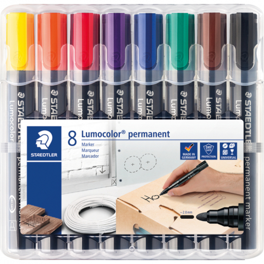 STAEDTLER Permanentmaker Lumocolor 352 WP8 2mm sortiert 8 St./Pack., - STA352WP8