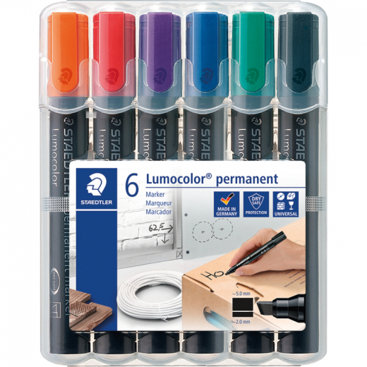 STAEDTLER Permanentmaker Lumocolor 350 WP6 2-5mm sortiert 6 St./Pack., - STA350WP6