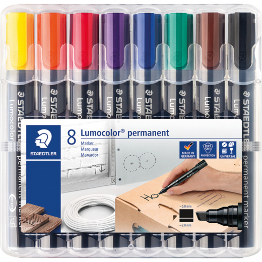 STAEDTLER Permanentmaker Lumocolor 350 WP8 2-5mm sortiert 8 St./Pack., - STA350WP8