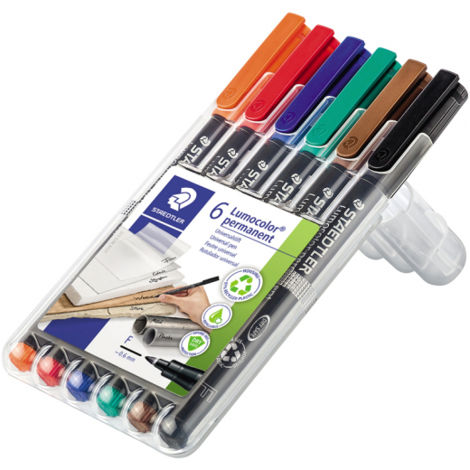 STAEDTLER Folienstift Lumocolor 318 WP6 0,6mm sort. 6 St./Pack., - STA318WP6