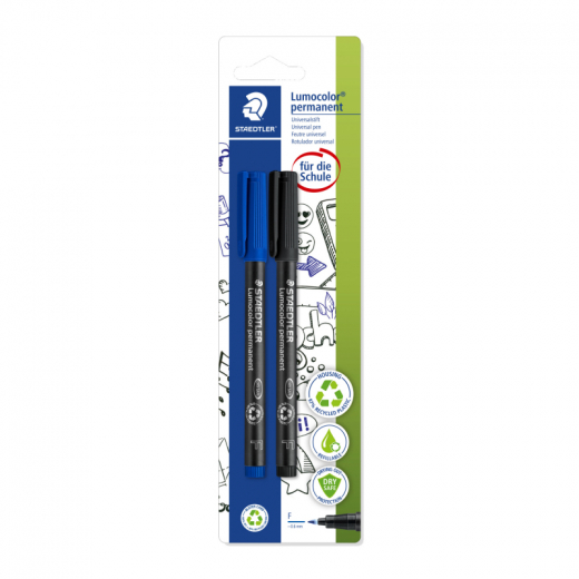 STAEDTLER Folienstift Lumocolor 318 ASBK2D F perm sort. 2St., - 411386