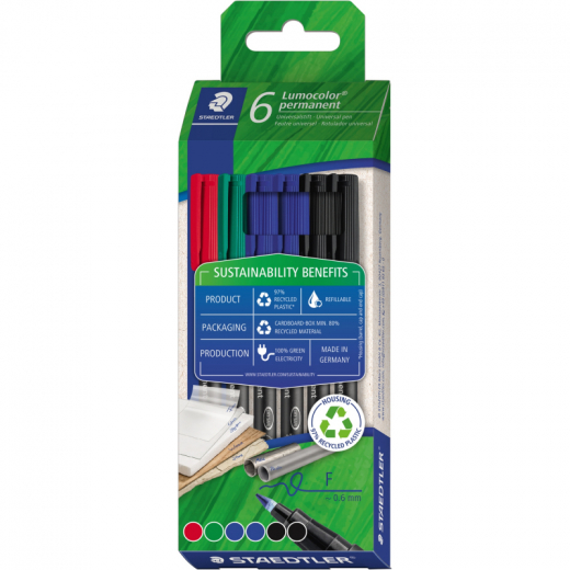 STAEDTLER Fineliner Lumocolor 318 C6-1 perm. 0,6mm sort. 6St.,