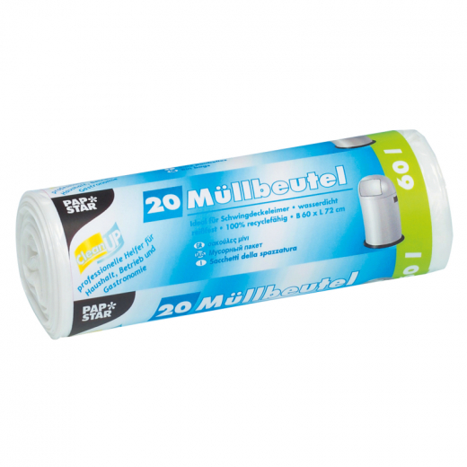 PAPSTAR Müllbeutel 12104 72x60cm 60l LDPE weiß 20 St./Pack., - 218656