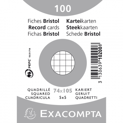 Exacompta Karteikarte 10200SE DIN A7 kariert weiß 100 St./Pack., - 144074601