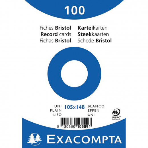 Exacompta Karteikarte 10509E DIN A6 blanko weiß 100 St./Pack., - 144075101