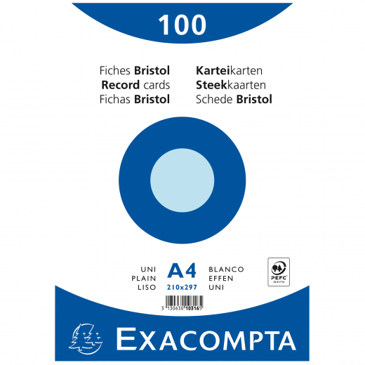 Exacompta Karteikarte 10316E DIN A4 blanko blau 100 St./Pack., - 144075550