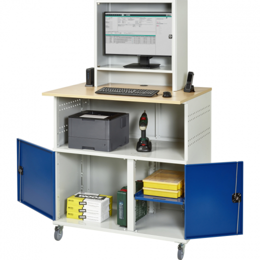 RAU Computertisch 1100x790x1890mm Monitorgehäuse mobil l.gr/e.bl, - 820177956