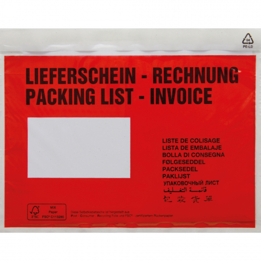 Dokumententasche Lieferschein Rechnung C6 mF sk rt 250 St./Pack., - 161276200