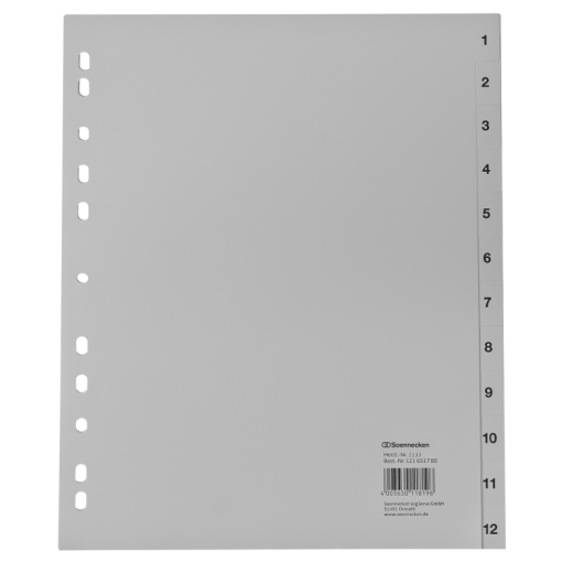 Soennecken Register 2133 DIN A4 1-12 volle Höhe Überbreite PP grau, - 121651780