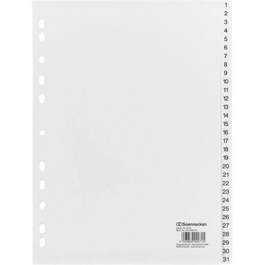 Soennecken Register 2125 DIN A4 1-31 volle Höhe PP weiß,