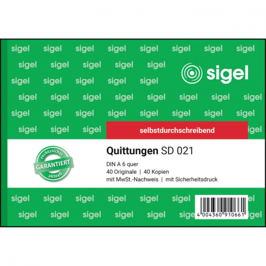 SIGEL Quittung SD021 DIN A6 quer selbstdurchschreibend 2x40Blatt,