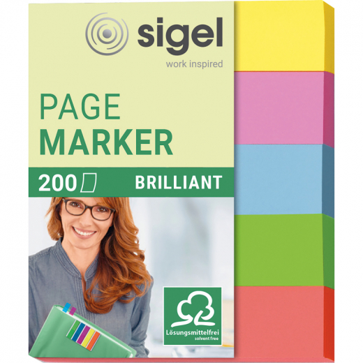 SIGEL Haftmarker Brillant HN625 12x50mm farbig sortiert 5 St./Pack., - SIGHN625