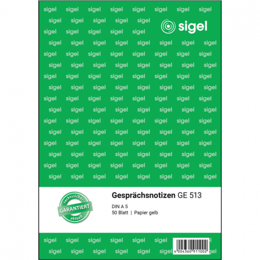 SIGEL Gesprächsnotiz GE513 DIN A5 50Blatt gelb, - SIGGE513