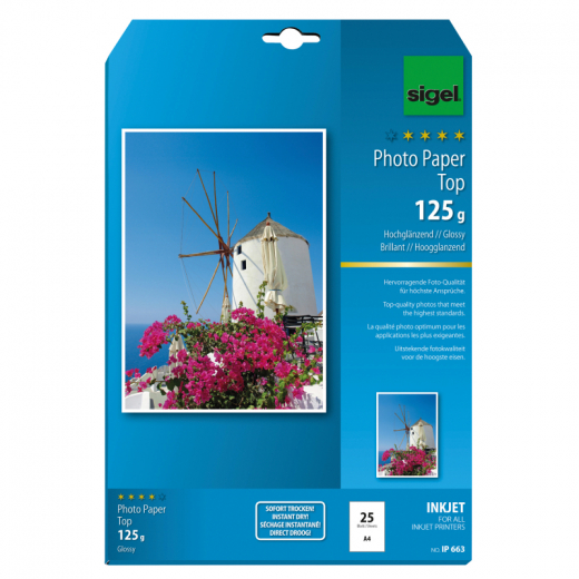 SIGEL Fotopapier IP663 DIN A4 125g hochweiß 25 Bl./Pack., - SIGIP663