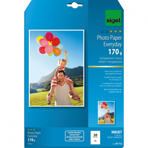 SIGEL Fotopapier Everyday-plus IP713 DIN A4 170g weiß 20 Bl./Pack., - SIGIP713