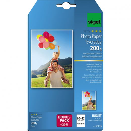 SIGEL Fotopapier Everyday-plus IP719 DIN A6 200g weiß 72 Bl./Pack., - SIGIP719