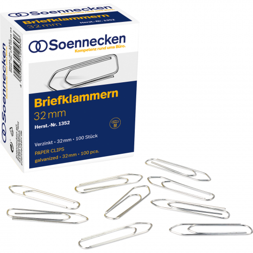 Soennecken Briefklammer 1352 32mm verzinkt 100 St./Pack., - 176020694