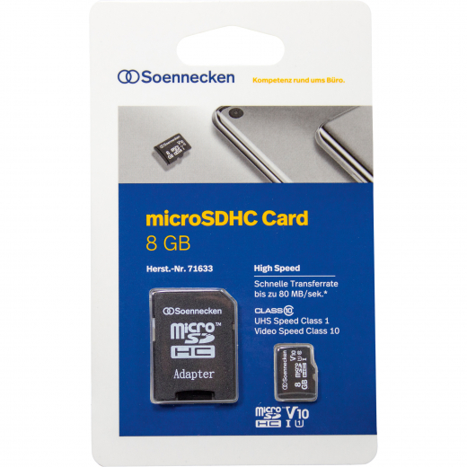 Soennecken Speicherkarte 71633 micro SDHC Adapter Class 10 8GB, - 183291400