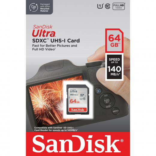 SanDisk Speicherkarte Ultra SDSDUNB-064G-GN6IN SDXC 64GB, - 183293700