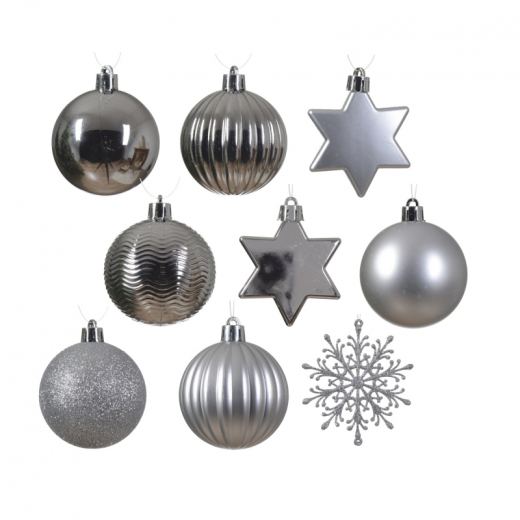 DECORIS Weihnachtskugeln Mix 023922 bruchfest silber 40St, - 460006095