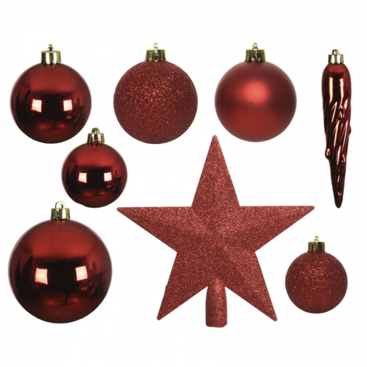 DECORIS Weihnachtskugeln Mix 023372 bruchfest rot 33St, - 460006430