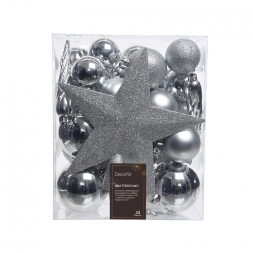 DECORIS Weihnachtskugeln Mix 023371 bruchfest silber 33St, - 460006495