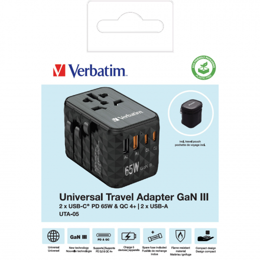 Verbatim Ladegerät 32120 Universal Travel 65W, - 190028200