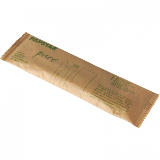 PAPSTAR Besteckset pure 88229 Holz Papierbeutel 50 St./Pack., - 218642