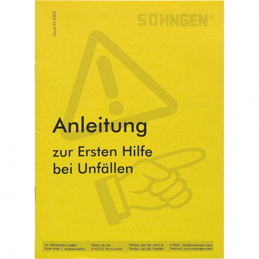 SÖHNGEN Anleitung Erste-Hilfe Heftform 8001004 nach BGI 503, - 195016300