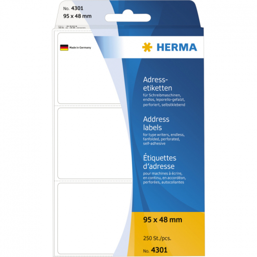 HERMA Adressetikett 4301 95x48mm weiß 250 St./Pack., - HER4301