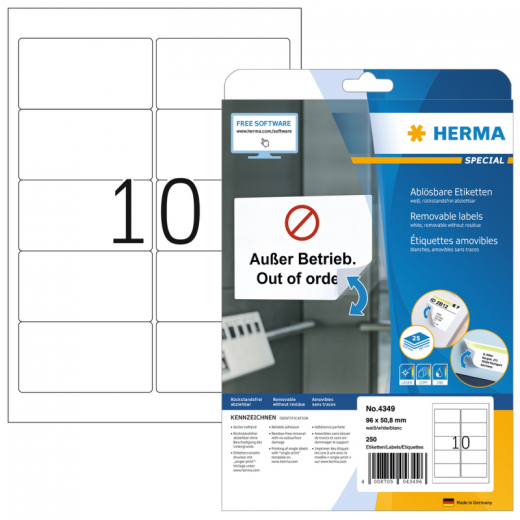 HERMA Etikett 4349 96x50,8mm ablösbar ws 250 St., - HER4349