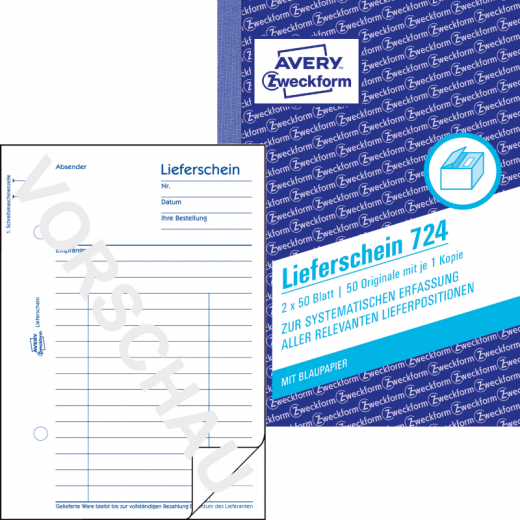 Avery Zweckform Lieferschein 724 DIN A6 2x50Blatt, - 772970